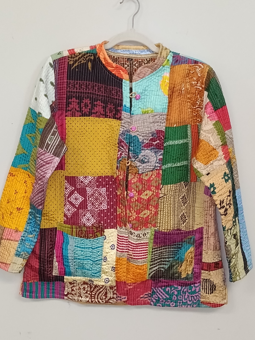Artisan Patchwork Multicolor Artsy Eclectic Unique Lightweight Jacket Women's M
